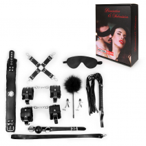 Набор NoTabu BDSM (маска,кляп,зажимы,плётка,ошейник,наручники,оковы,щекоталка,фиксатор), цвет черный