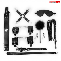 Набор NoTabu BDSM (маска,кляп,зажимы,плётка,ошейник,наручники,оковы,щекоталка,фиксатор), цвет черный